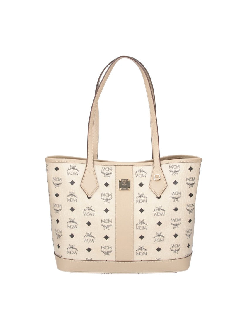Mcm Structured Logo Print Tote Bag With Matching Pouch