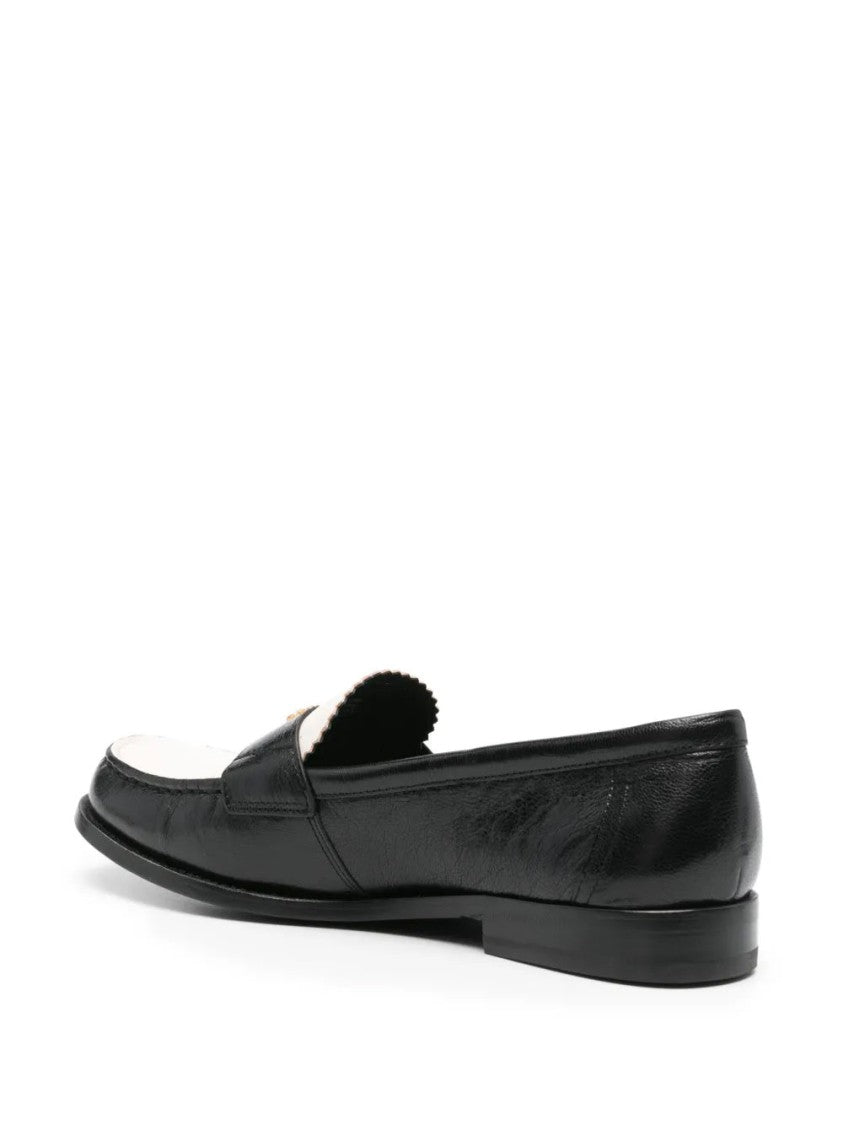 Tory Burch Black Leather Loafers With Decorative Emblem
