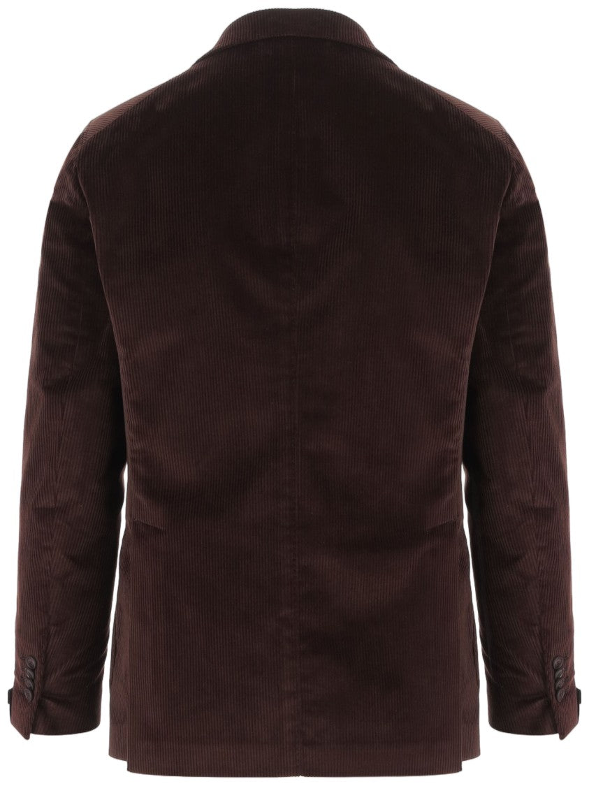 Tagliatore Brown Stretch Cotton Ribbed Blazer