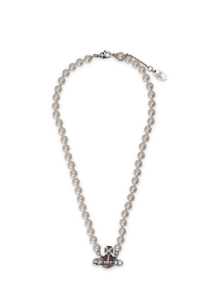Vivienne Westwood Pearl Strand Necklace With Orb Pendant And Safety Pin Accents