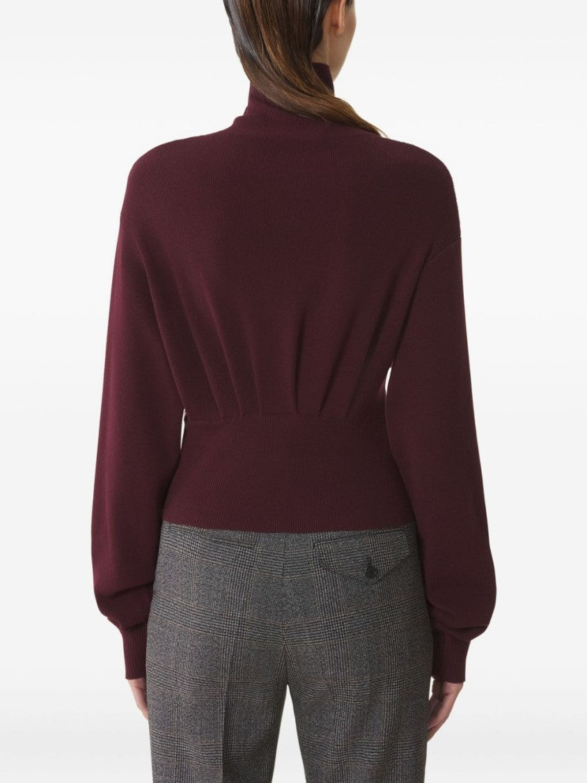 Lanvin Burgundy Knit Wool-Cashmere Sweater With Asymmetrical Hem
