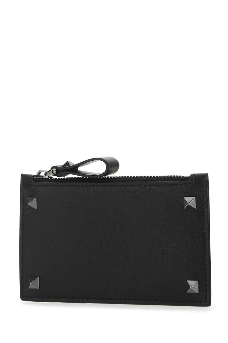 Valentino Garavani Black Leather Rockstud Card Holder