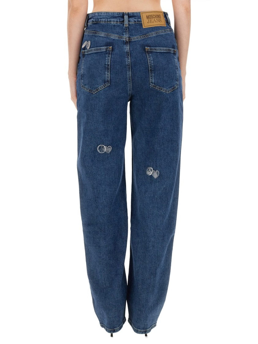 Moschino High-Waisted Denim Pants With Unique Embellishments