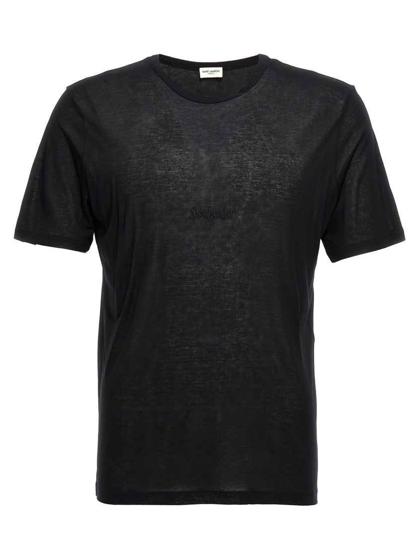 Saint Laurent Semi-Sheer Black Crewneck T-Shirt