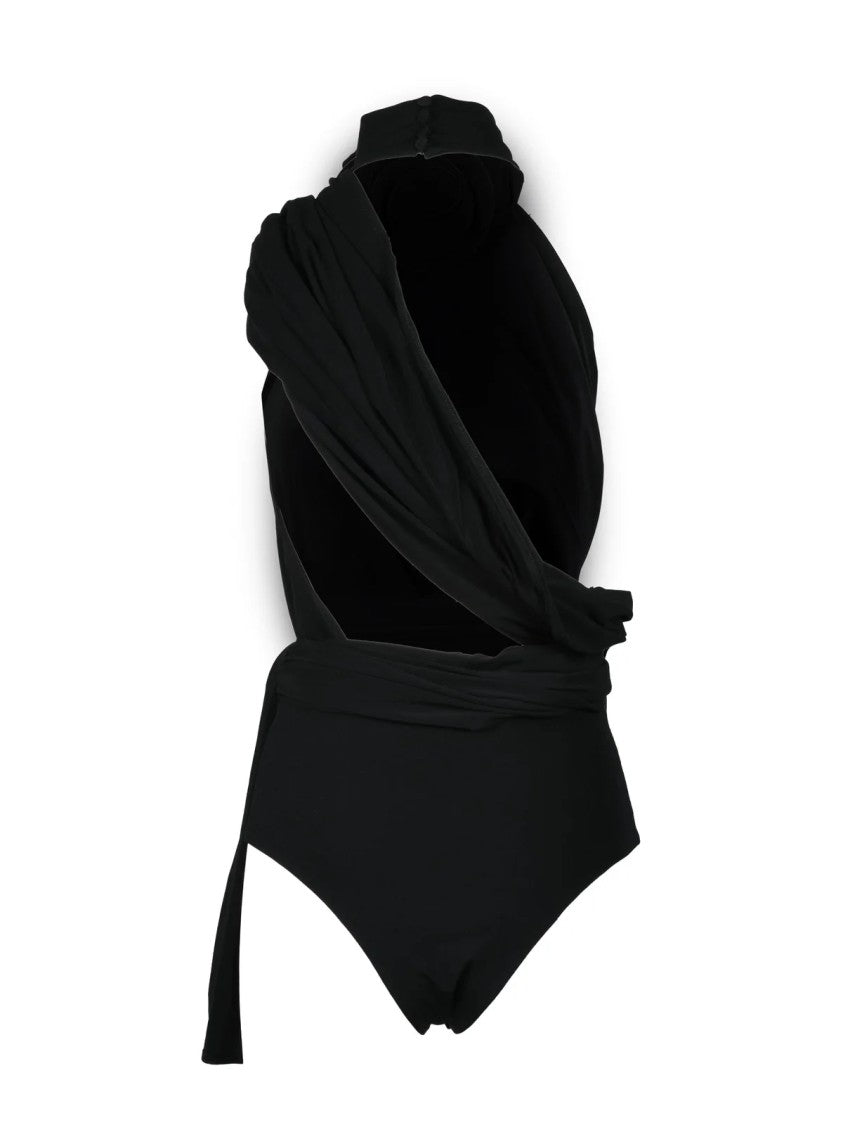 Magda Butrym Black Viscose Stretch Bodysuit