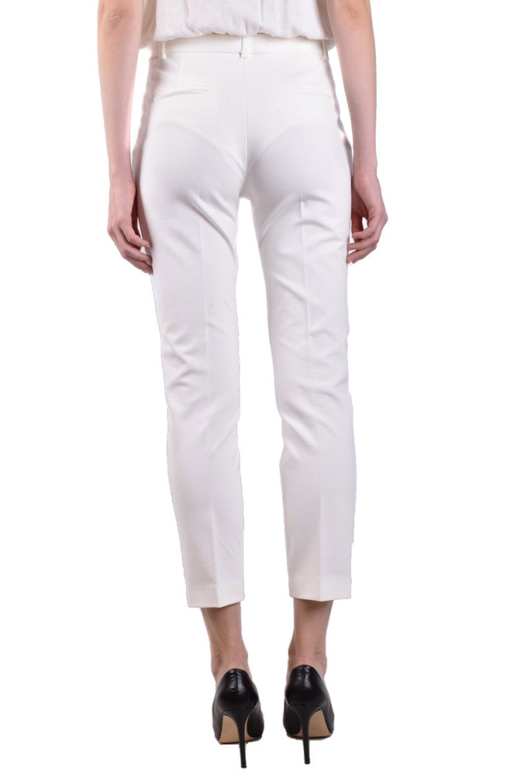 Pinko Cropped White Trousers Slim Tailoring Detailing