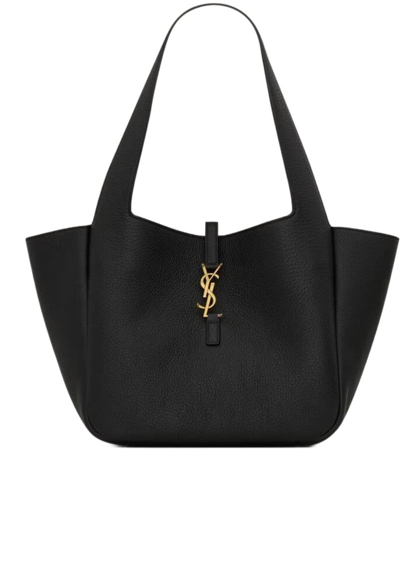 Saint Laurent Bea S Pebbled Leather Gold-Logo Tote Bag