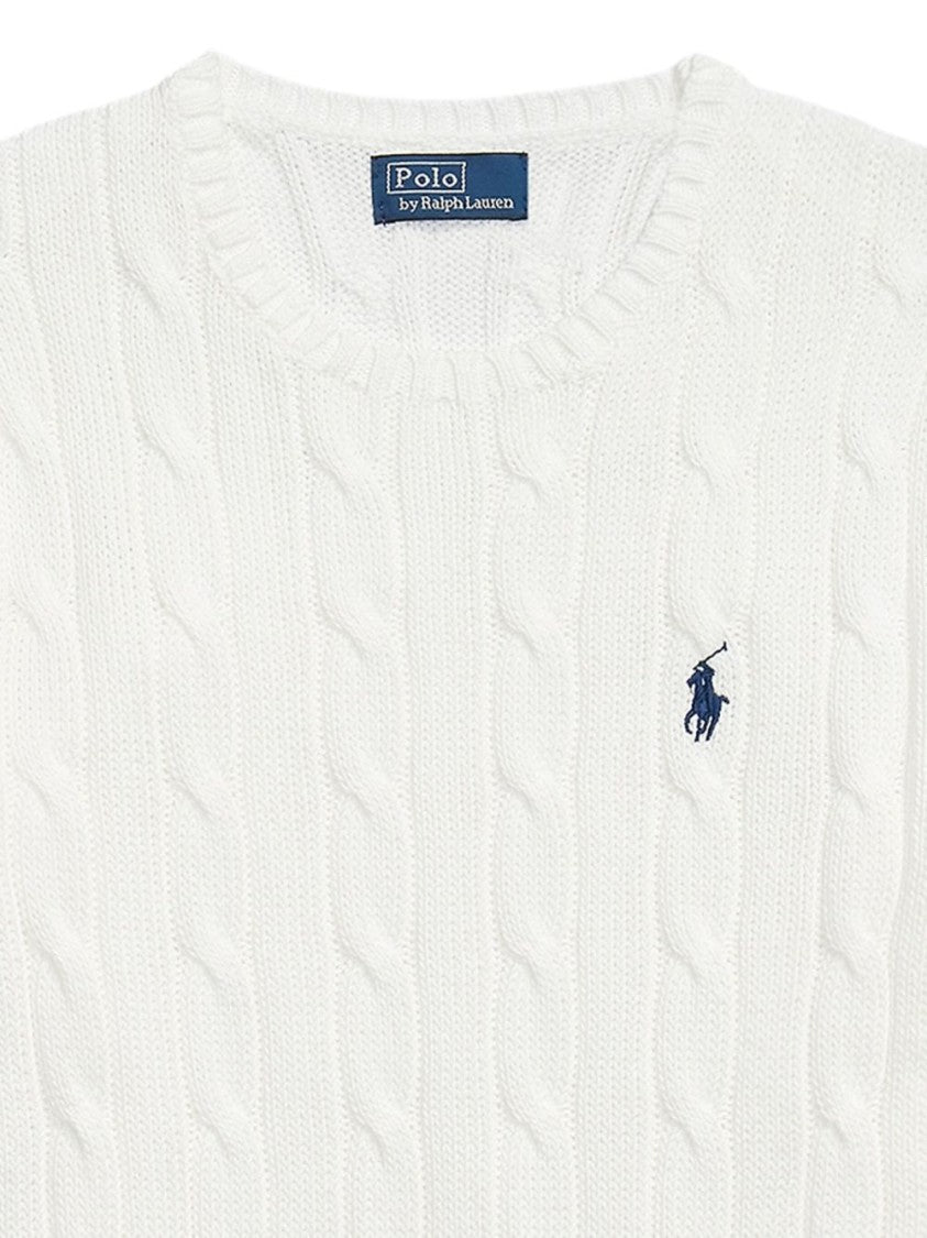 Polo Ralph Lauren Cable-Knit White Sweater With Classic Crew Neckline