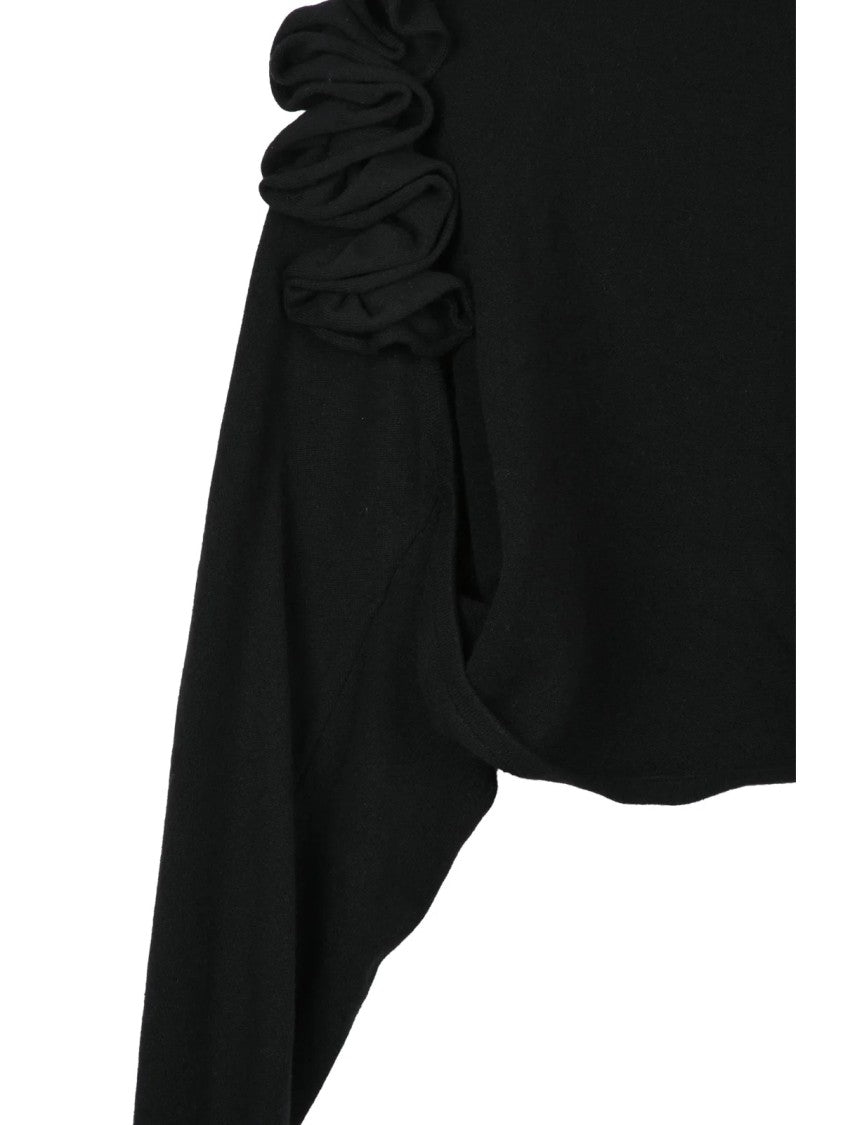 Alberta Ferretti Cropped Open-Front Black Shoulder Cover With Ruched Detail