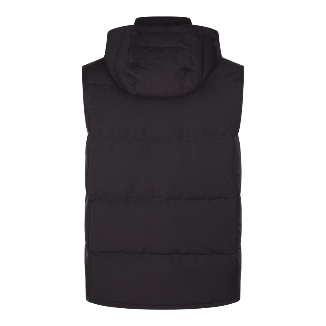 Eleventy Sleeveless Black Puffer Vest With High Collar And Adjustable Hood