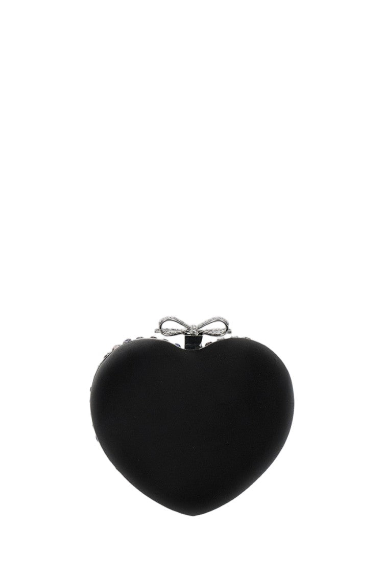 Self-Portrait Multicrystal Heart-Shaped Clutch With Bow Clasp And Chain Strap