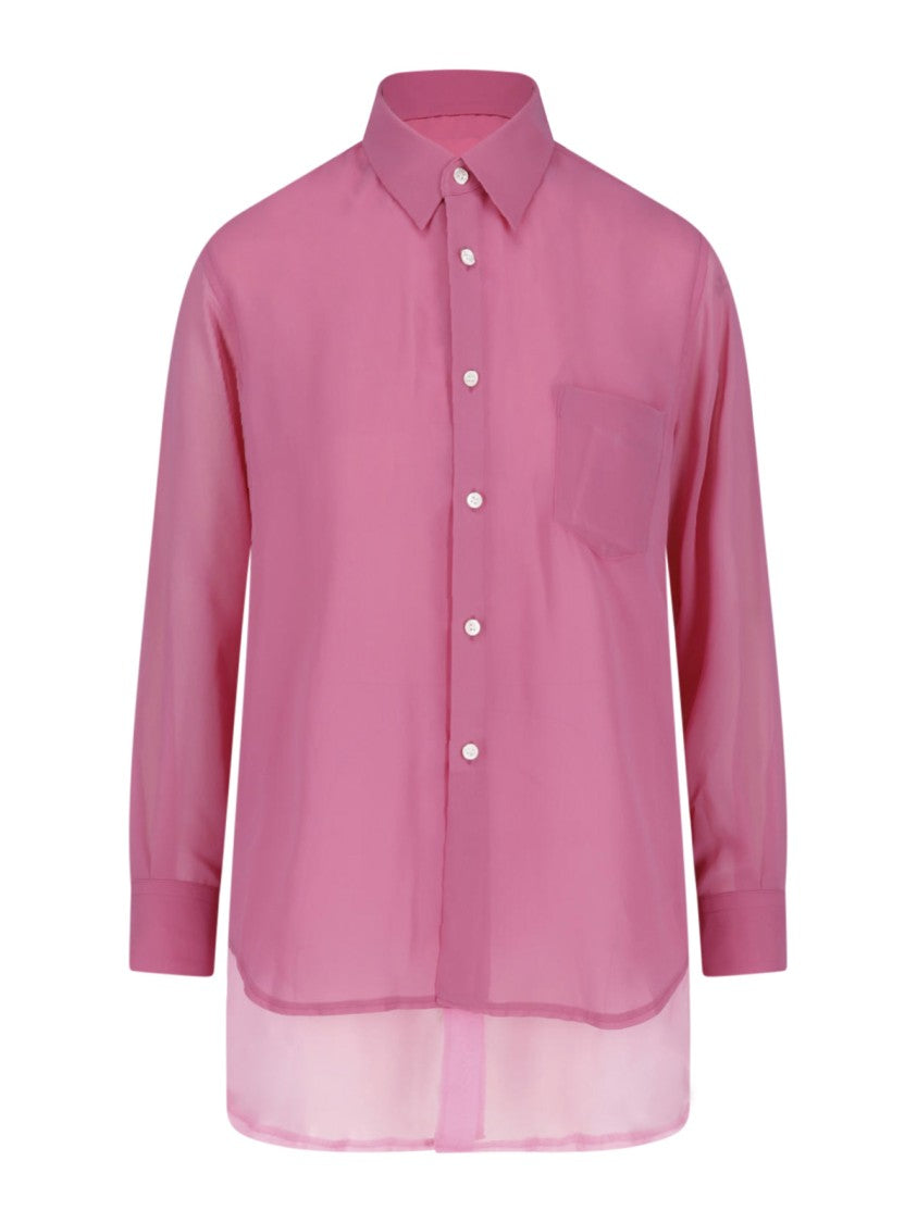 Comme Des Garçons Pink Layered Technical Chiffon Shirt