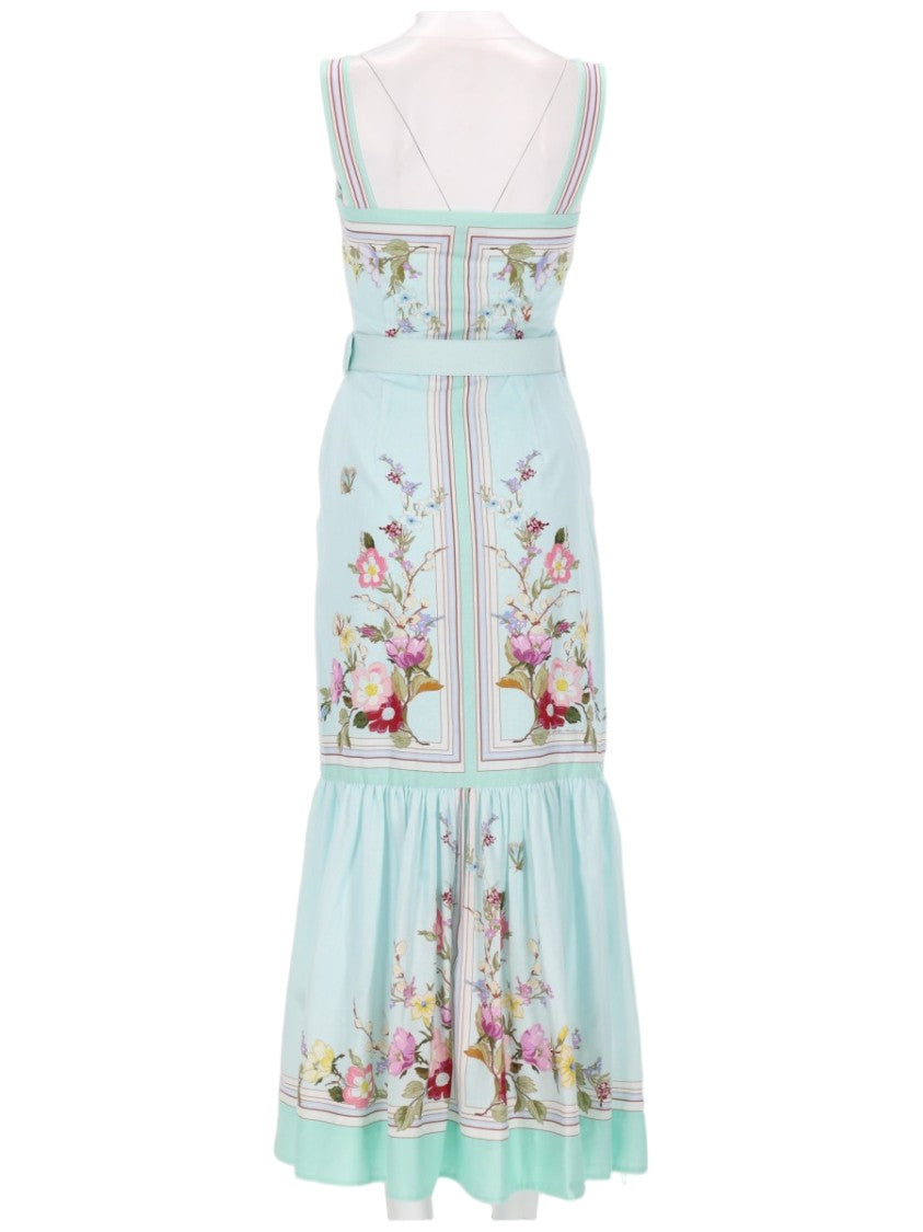 Self-Portrait Pastel Blue Floral Flared Dress
