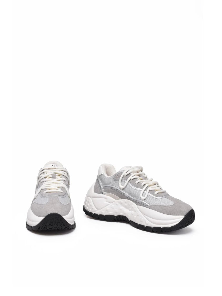 Armani Exchange Grey/Beige Layered Leather-Blend Chunky Sneakers