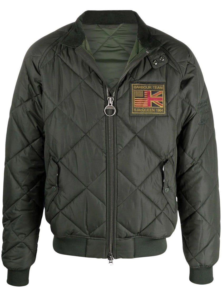Barbour Diamond-Patterned Quilted Zip-Up Logo Patch Down Jacket