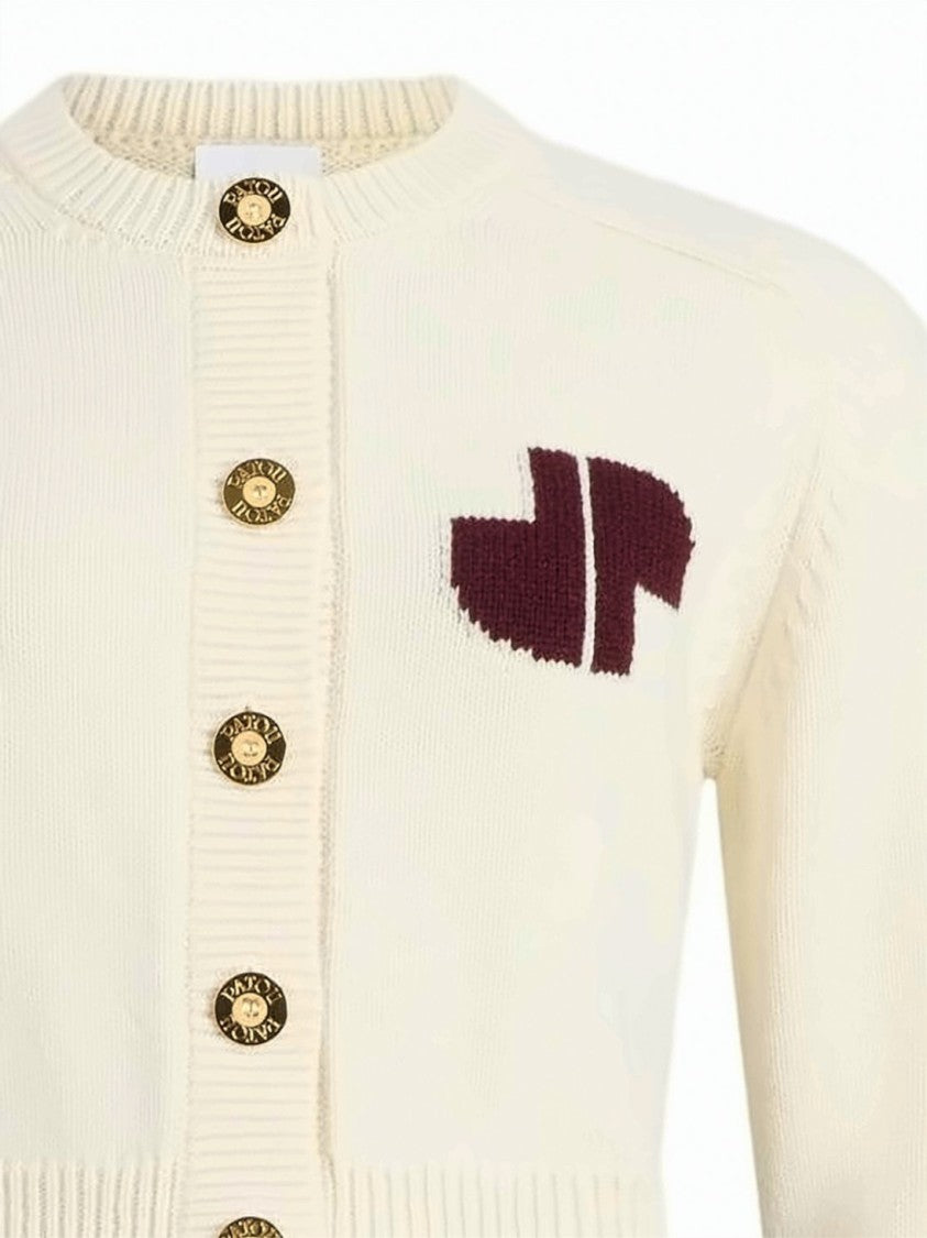Patou Cropped Intarsia Wool And Cashmere Cardigan With Gold-Tone Buttons