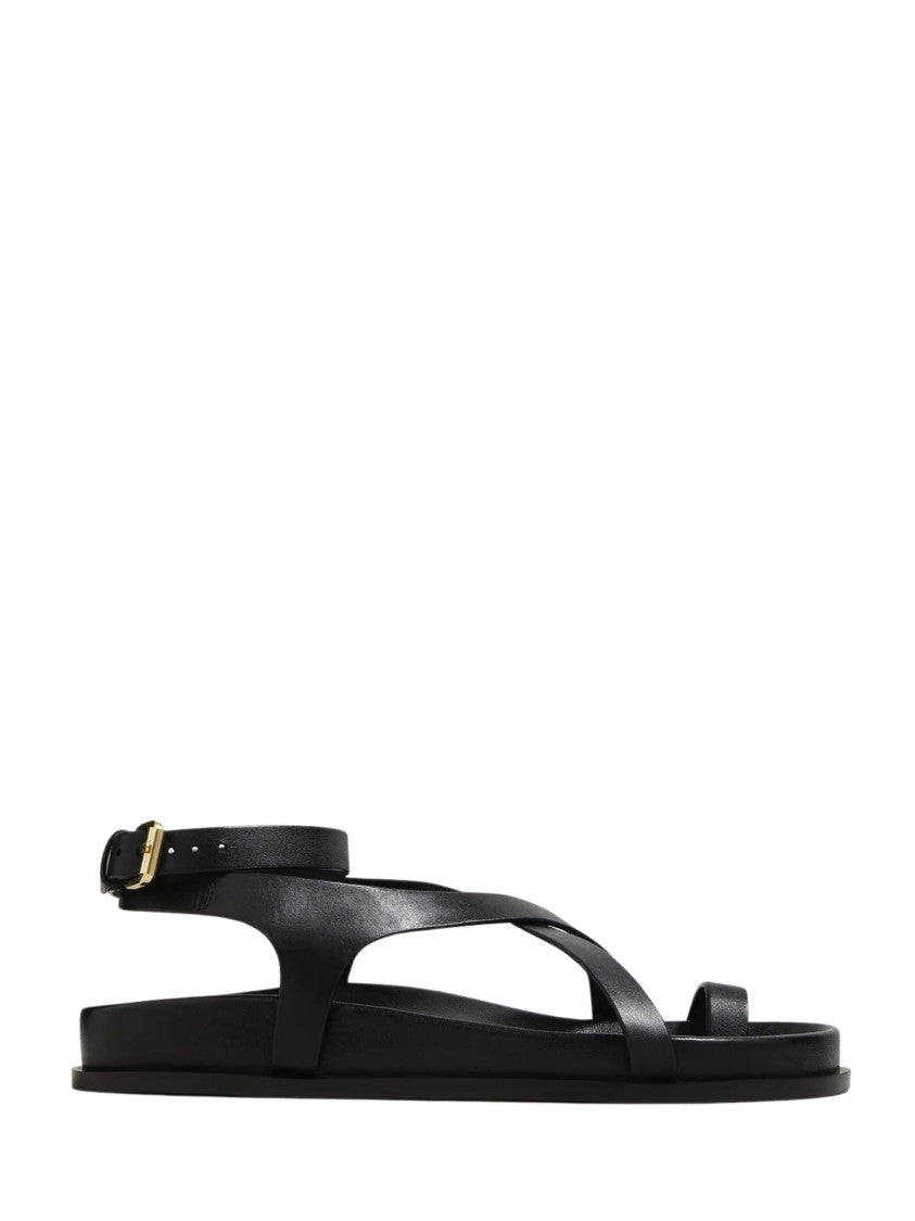 A.Emery Black Crossover Straps Leather Sandals
