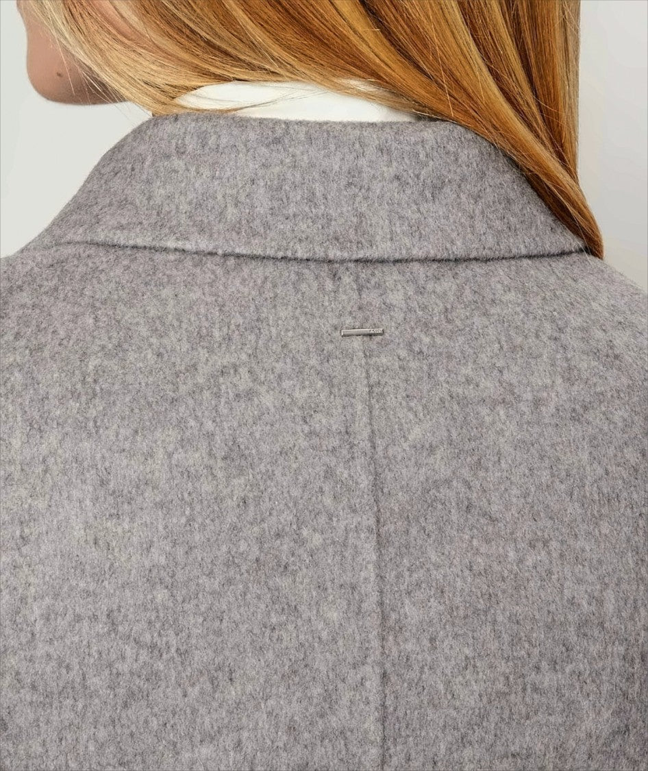 Boss Grey Wool Coat With Peak Lapels