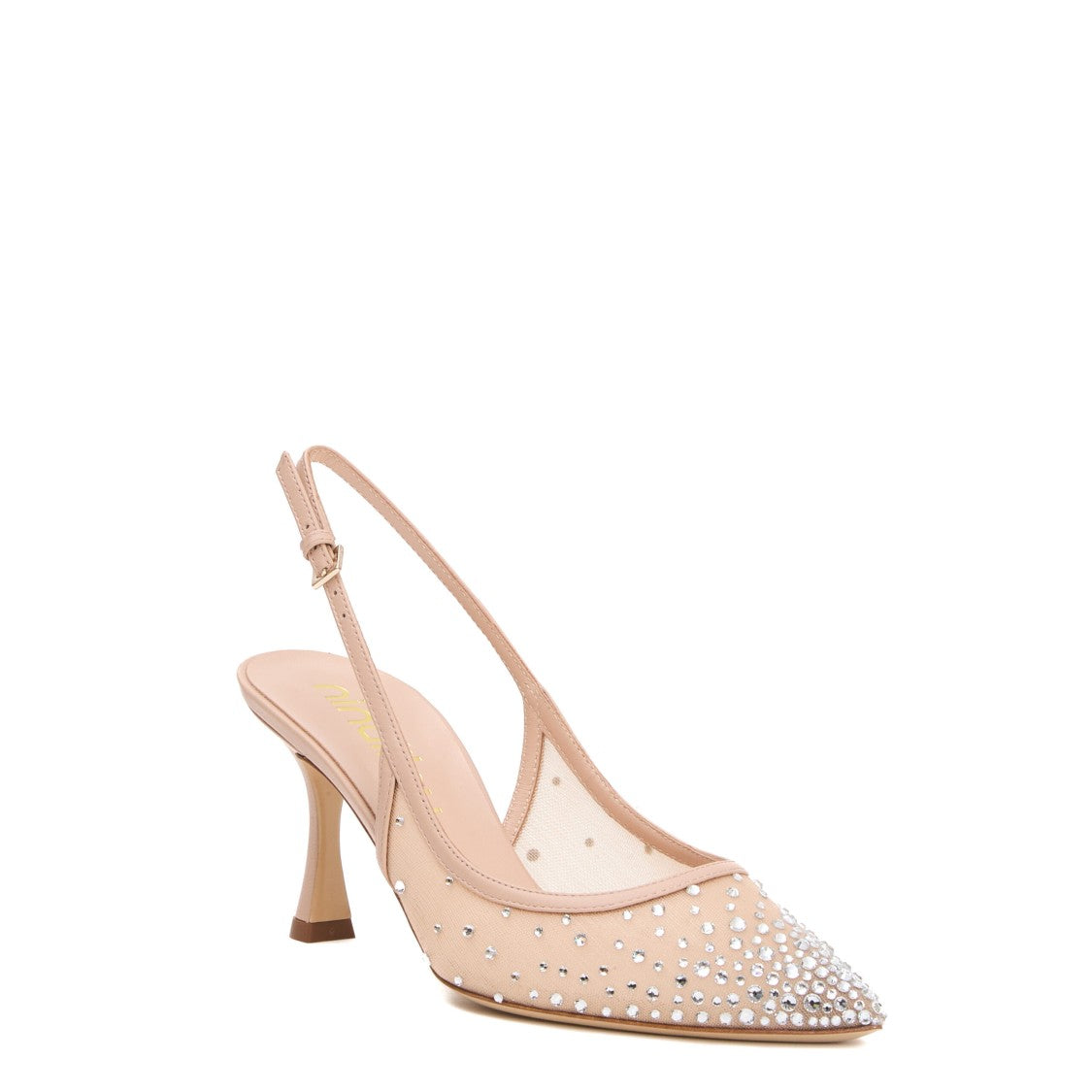Ninalilou Nude Rhinestone Net Slingback Heel 75Mm