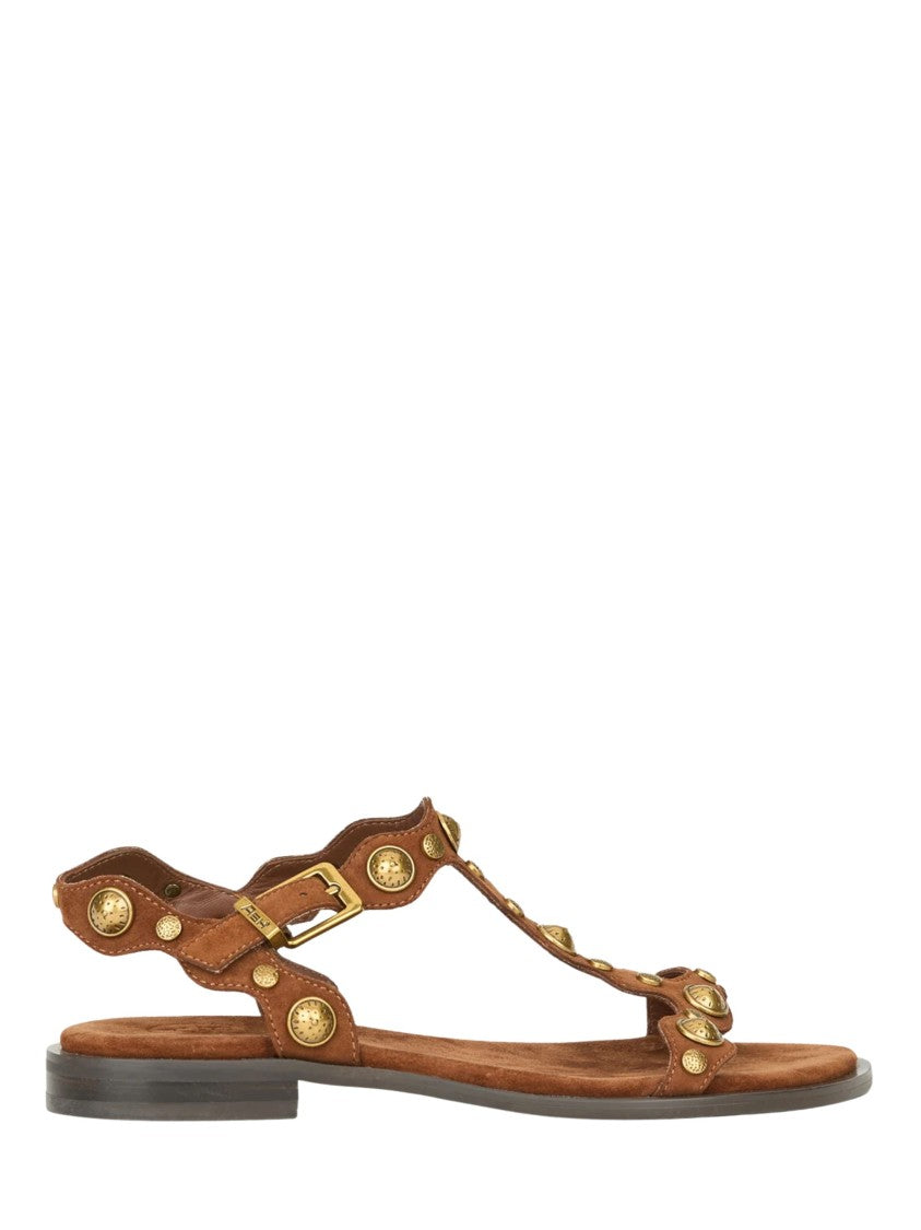 Ash Phanny Brown Leather Studded Sandals
