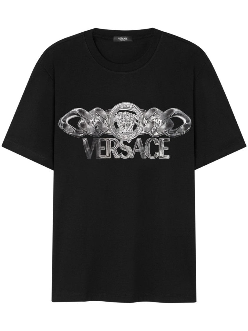 Versace Black T-Shirt With Medusa Head Motif And Chain-Link Print
