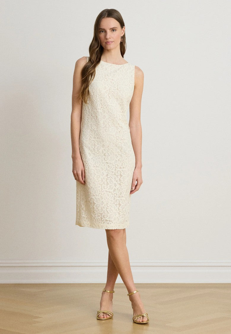 Lauren Ralph Lauren Sleeveless Floral Lace V-Back Dress