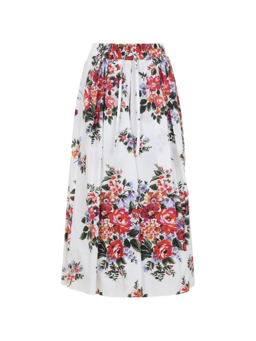 Dolce & Gabbana Knee-Length Floral Print Skirt With Gathered Waistband