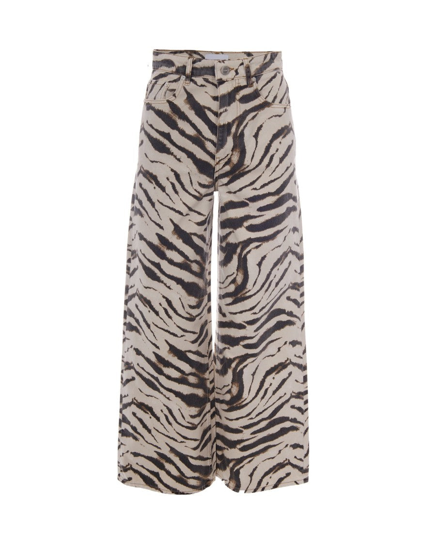 Ganni High-Waisted Wide-Leg Pants With Abstract Tiger Stripe Print