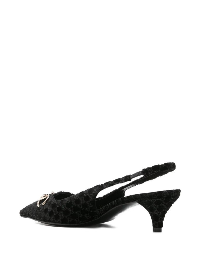 Gucci Pointed-Toe Slingback Sandals With Metallic Horsebit Detail