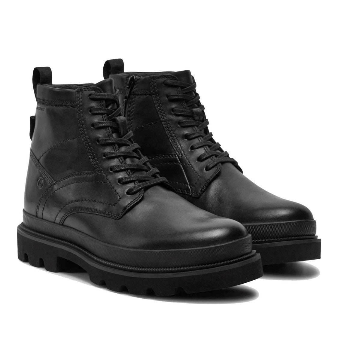 Clarks Badell Black Smooth Leather Lace-Up Zipper Boots