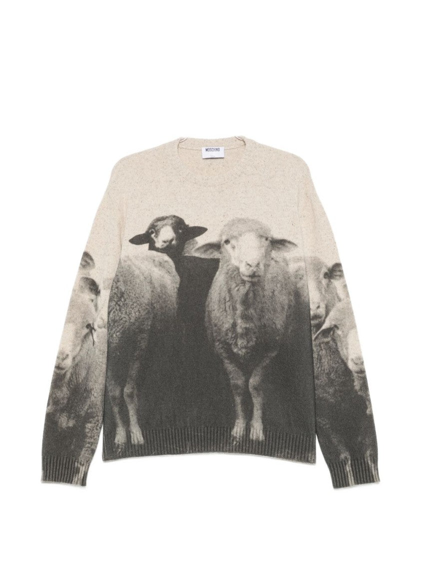 Moschino Photographic Print Sweater With Crew Neckline And Ribbed Details