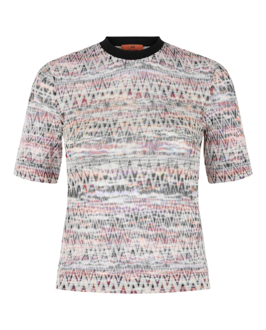 M Missoni Multicolored Zig Zag Patterned Fitted Knit Top