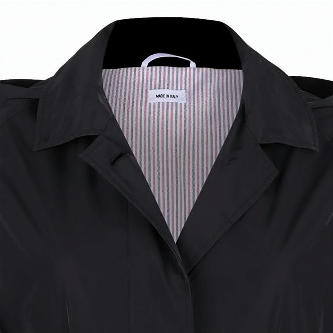 Thom Browne Classic Black Trench Coat With Belted Waist And Decorative Cuffs