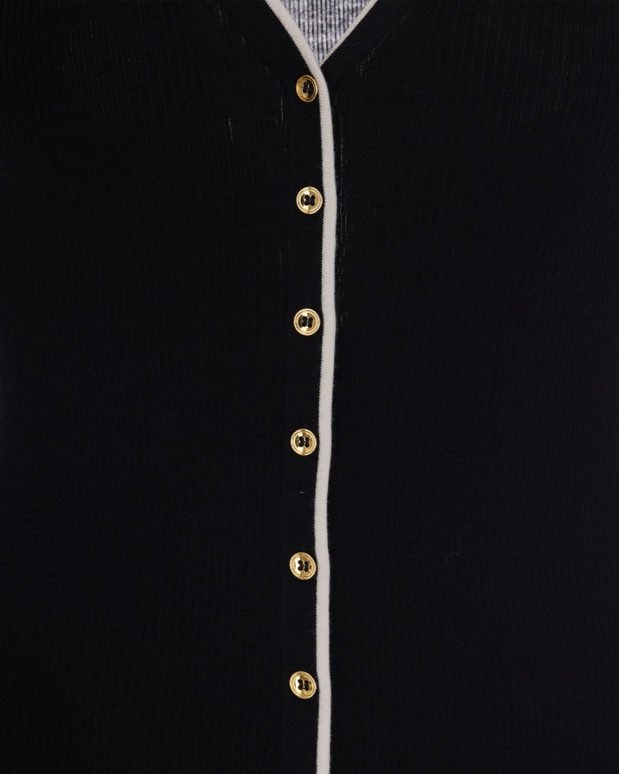 Elisabetta Franchi Black Ribbed Wool V-Neck Cardigan