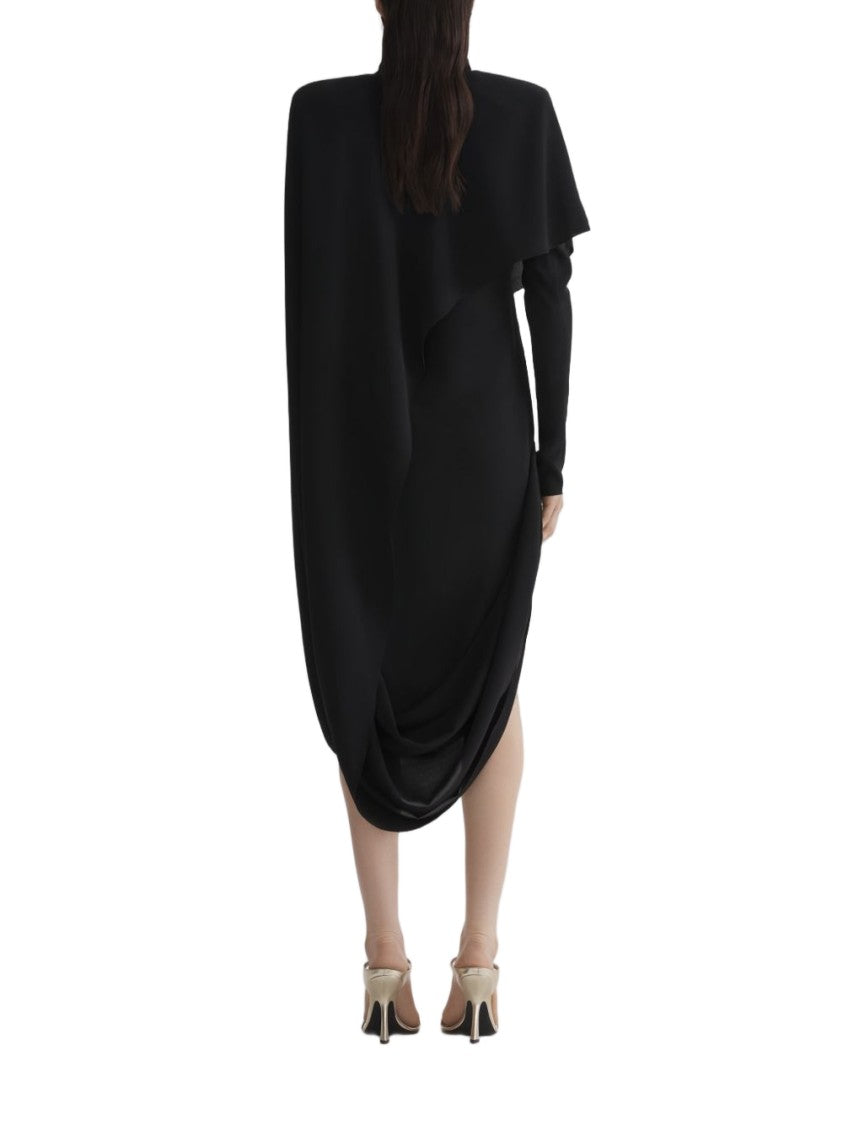 Mugler Black Asymmetric Overlay Roll Neck Dress