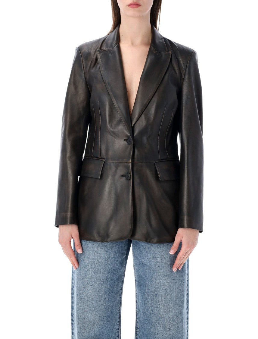 Sword Aged Black Leather Blazer