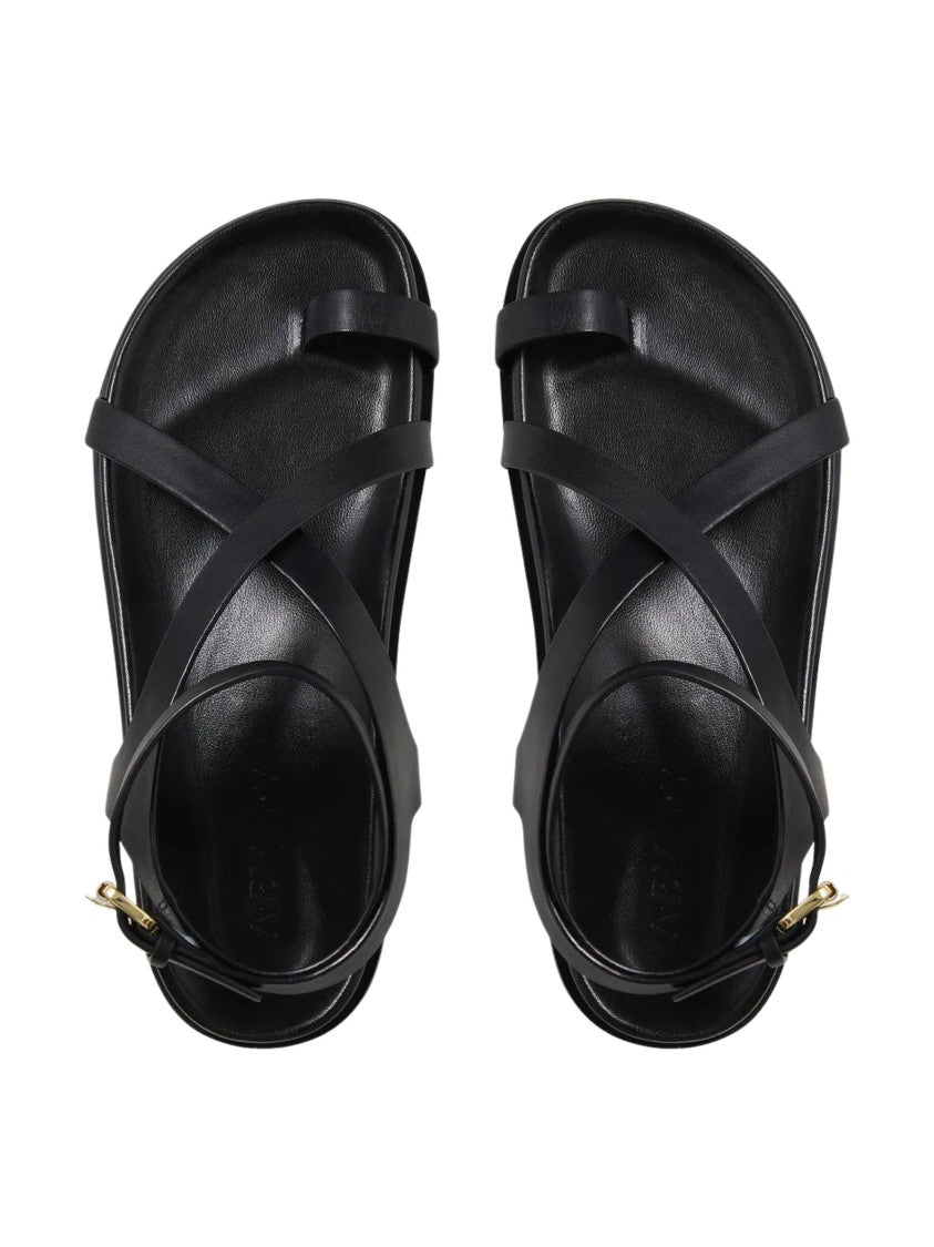 A.Emery Black Crossover Straps Leather Sandals
