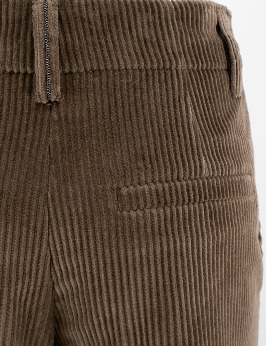 Brunello Cucinelli Ribbed Velvet Trousers With Bead Embroidery