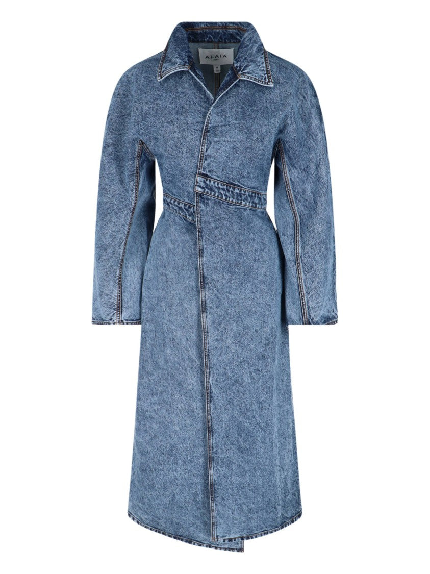 Alaïa Denim Trench Coat With Classic Collar