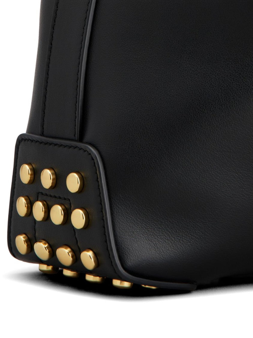 Tod's Sleek Black Handbag With Gold-Tone Studs And Adjustable Strap