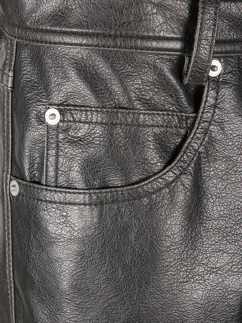 Mm6 By Maison Margiela Leather-Effect Black Pants With Five-Pocket Design