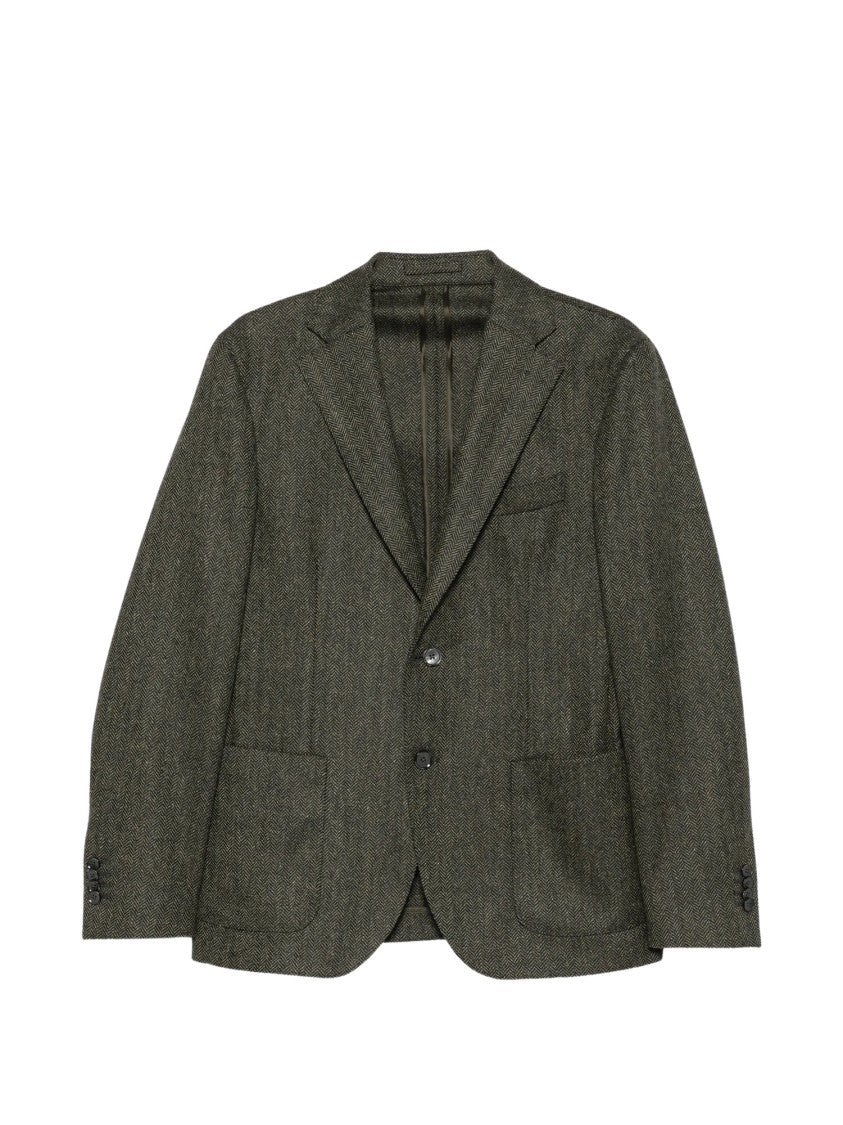 Luigi Bianchi Herringbone Tailored Brando Jacket In Olive Green
