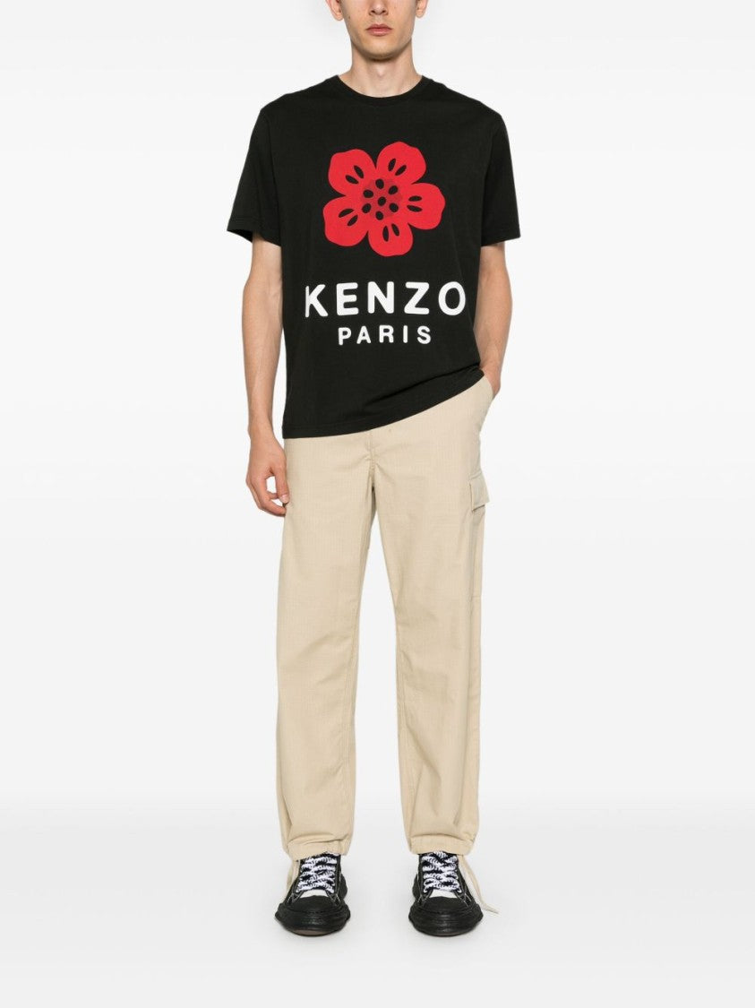 Kenzo Graphic Black T-Shirt With Red Floral Design