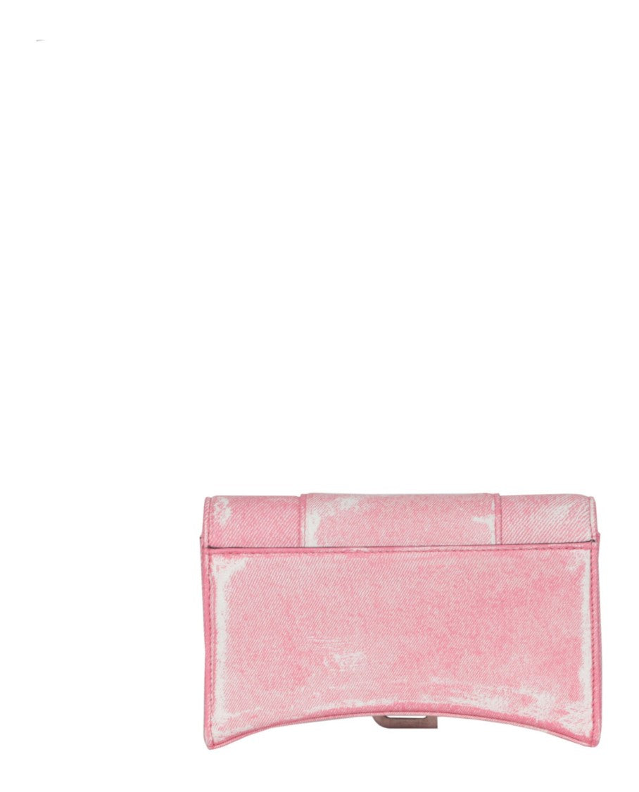 Balenciaga Denim Print Hourglass Wallet On A Chain