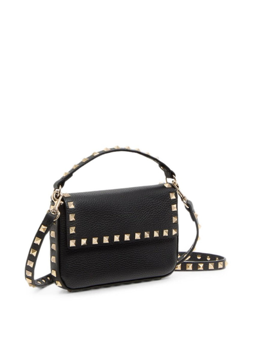 Valentino Garavani Rectangular Black Leather Bag With Gold-Tone Pyramid Studs