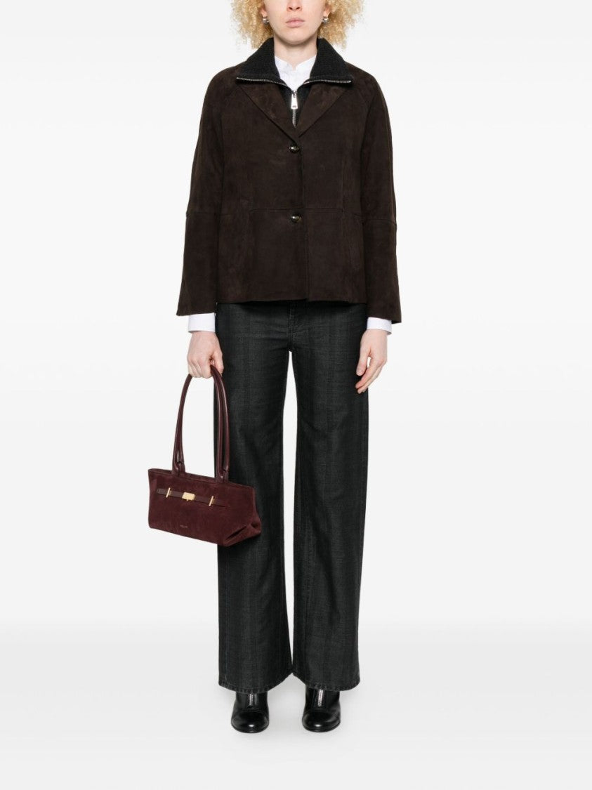 The Jack And Jackie Leathers Cropped Calf Leather Jacket With Wide Lapel