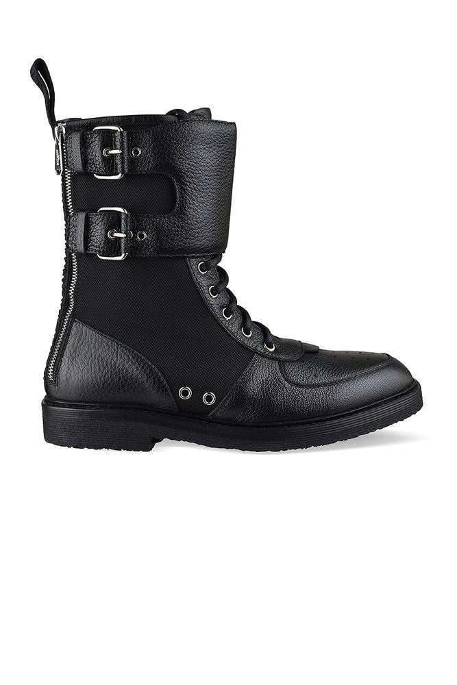 Balmain Canvas And Black Leather Booties