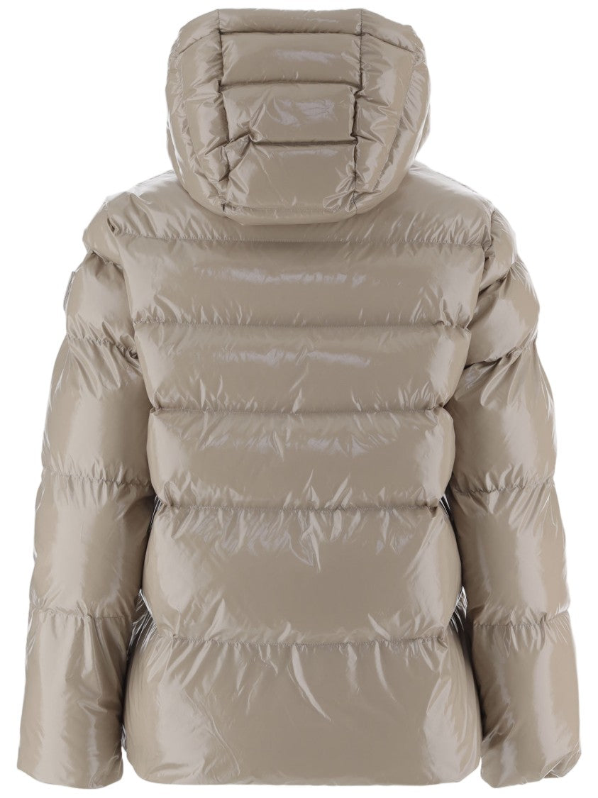 Pinko Beige Hooded Quilted Nylon Down Jacket