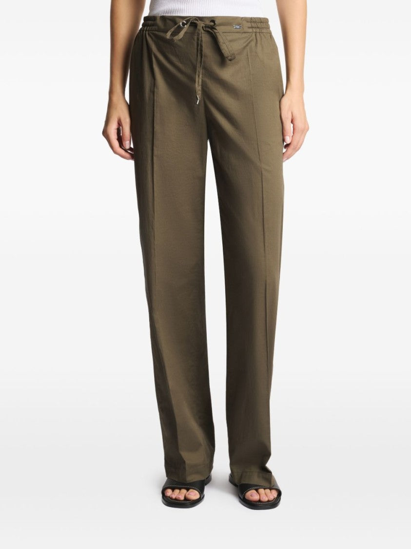 Fay Khaki Wide-Leg Pants With Drawstring Fastening And Plaque Detail