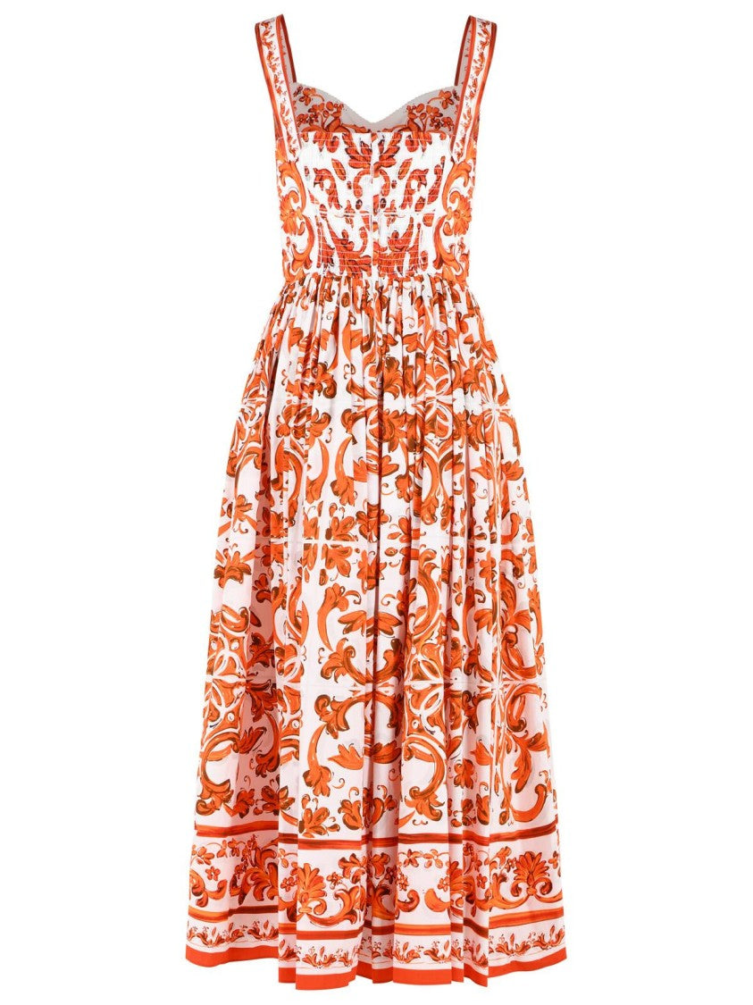 Dolce & Gabbana 'Maiolica' White And Orange Cotton Maxi Dress